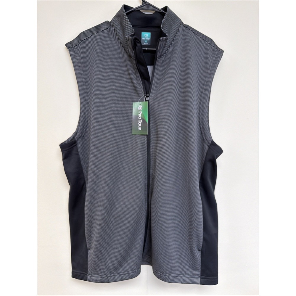 PGA TOUR Performance Golf Vest Mens XL Black Gray Textured Stretch Thermal NEW